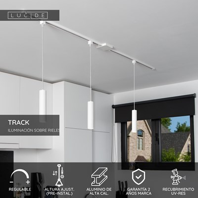 Lucide TRACK FLORIS Lámpara colgante - Sistema de carril monofásico / Iluminación con rieles - 1xGU10 - Blanco (Extensión)